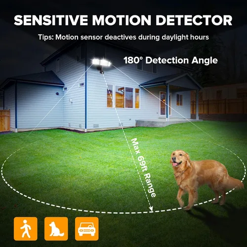 Vista 3 de UME Luces LED de seguridad de 49 W, luz con sensor de movimiento para exteriores, luz diurna de 5000 K, IP65 impermeable, del atardecer al amanecer