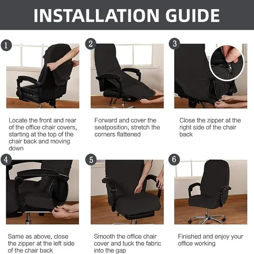 Vista 8 de Funda para silla de escritorio de oficina elástica de terciopelo a prueba de gatos con ruedas, funda de asiento de silla con protector de Beige