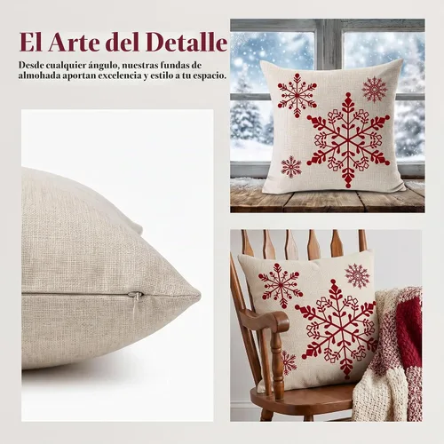 Vista 7 de Andreannie - Juego de 4 fundas de almohada decorativas con diseño de copo de nieve de Navidad, «Let It Snow», «Baby It's Cold Outside», ciervo rojo