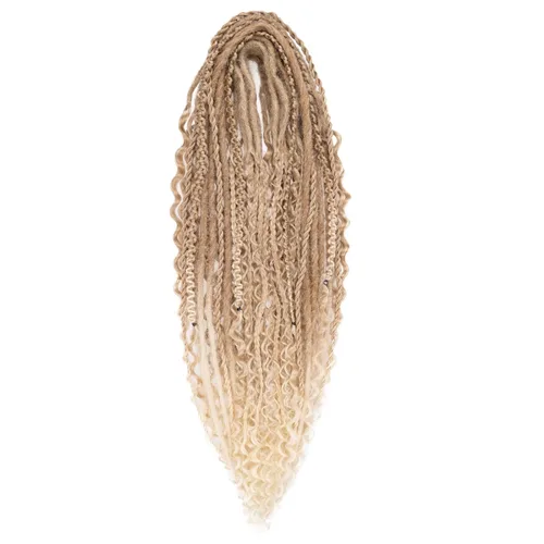 Vista 64 de Leeven Extensiones de Rastas Sintéticas de Doble Punta de 24 Pulgadas 30 Hebras Rastas Boho 613 Rubio 3 Estilos Mixtas Onduladas Rizadas DE Rastas