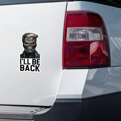 Vista 2 de Trump Trumpinator I Will Be Back - Adhesivo para parachoques Decoración de automóvil, computadora portátil, botella de agua, pared, ventana