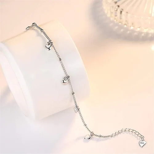 Vista 4 de kelistom Pulseras de plata de ley 925 para mujeres adolescentes y niñas pulsera de cadena con dije de corazón de amor joyería de moda regalos