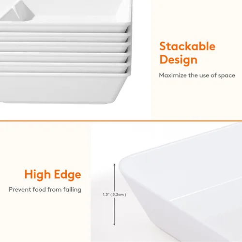 Vista 5 de Lifewit Bandeja de Servir Dividida para Suministros de Fiesta, 6 PCS Bandejas de Plástico de 15" x 10" para Servir Alimentos, Bandeja Blanca
