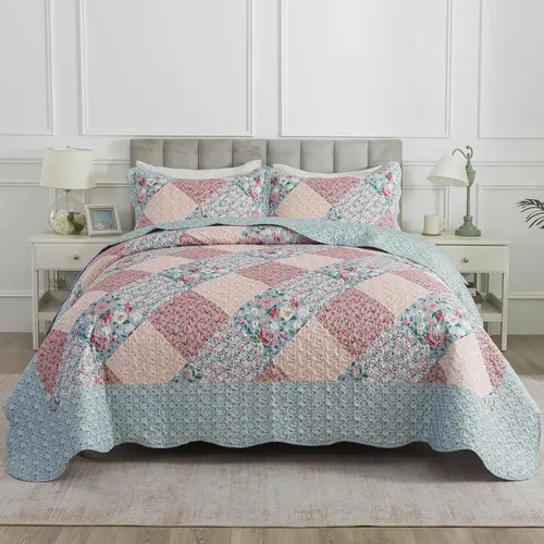 Vista 41 de HoneiLife - Juego de cama de dos piezas, tamaño individual, de microfibra, reversible, de retazos, estilo floral, todas las estaciones