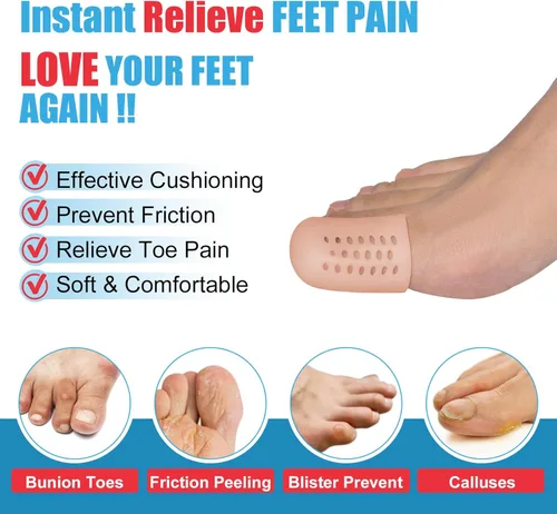 Vista 2 de Protectores de dedos grandes, (10 unidades) gorro transpirable, mangas de gel para los dedos, ideal para maíz, callos, dedos de martillo y pérdida