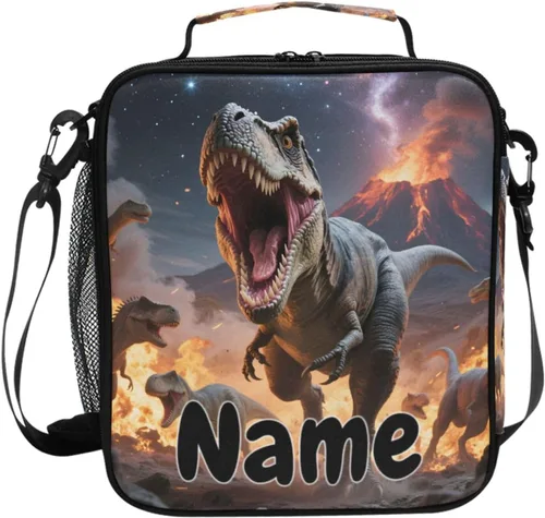 Vista 60 de Lonchera con patrón de cuadros blancos y negros, bolsa de almuerzo aislada, bolsa de preparación para niños, correa de hombro congelable a001