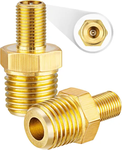 Vista 8 de EVOULTES Adaptador de inflador de aire de latón, 1/4 pulgadas NPT (M) a válvula Schrader estándar (M), conector de inflado de neumáticos