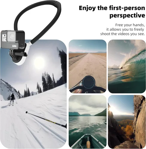 Vista 2 de Collar largo magnético de silicona para colgar en el cuello, POV, selfie, con clip para teléfono, kit de montaje vertical, collar de video manos