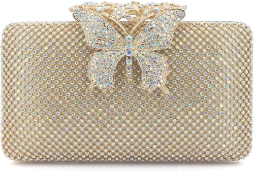 Dexmay - Bolso de noche para mujer con cierre de mariposa y diamantes de imitación