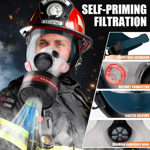 Vista 27 de Full face Respirator Mask - Gas Masks Survival Nuclear and Chemical with Activated Carbon Filter for Chemical Dust