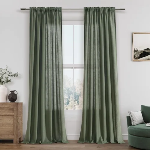 Vista 92 de Guken Cortinas de lino verde aguamarina de 84 pulgadas de largo, juego de 2 paneles semitransparentes con bolsillo para barra para comedor