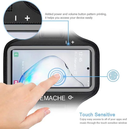 Vista 2 de Brazalete para Galaxy Note 10+, 9, 8, JEMACHE Gym Run, resistente al agua, para Samsung Galaxy Note 8/9/10 Plus con soporte para llaves (negro)