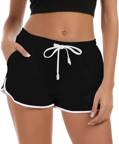 Idgreatim Pantalones cortos de playa negros para mujer estilo casual con cordón pantalones de natación geniales para fiestas en la piscina deportes