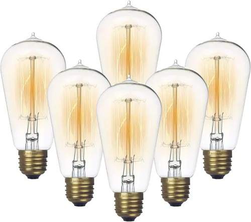 Vista 12 de Jslinter Pack de 6 bombillas Edison de 60 W, bombillas incandescentes A19 antiguas, vintage, de estilo antiguo, E26, regulables, bombillas ámbar