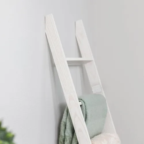 Vista 5 de Escalera para Mantas para Sala de Estar y Dormitorio, 1.73m x 1.47m, 6 niveles, Construcción de Laminado Anti-enganche, Blanca, Decorativa Rústica