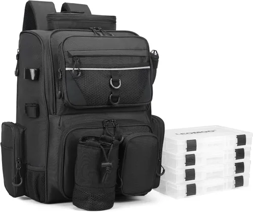 Fishing Tackle Backpack With Rod Holders, Large 40L Fishing Backpack for Camping, Hiking