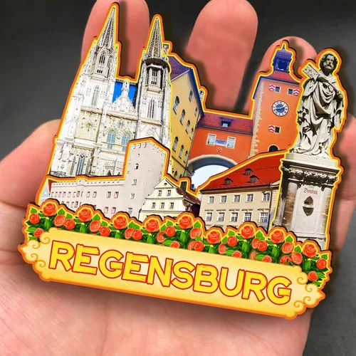 Vista 4 de Imán de madera de Alemania Regensburg 3D para nevera, recuerdos coleccionables, decoración hecha a mano, artesanías 2