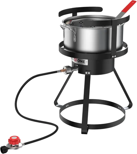 Gas One Freidora de propano con olla de freidora de 10 cuartos de galón, cesta coladora de aluminio de alta calidad para alitas de pollo y mariscos,