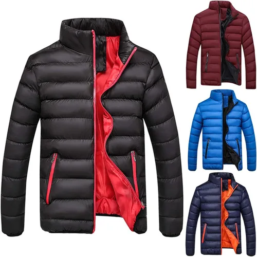 SHOPESSA Abrigo de invierno para hombre, casual, con cuello alto falso, con cremallera, chaqueta de bombardero acolchada para hombre, ajuste