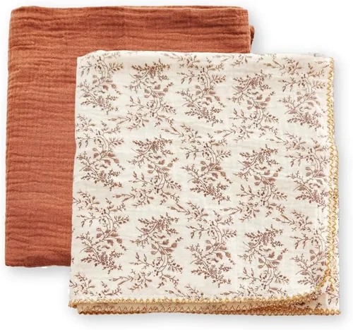 Vista 5 de Manta para bebé recién nacido, 100% muselina de algodón, paquete de 2 unidades, diseño de encaje, 40 x 40 pulgadas