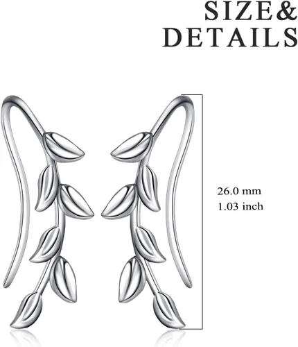 Vista 3 de Aretes de plata de ley con diseño de hoja de leychampiñónaxolotl para mujeres y niñas, hipoalergénicos
