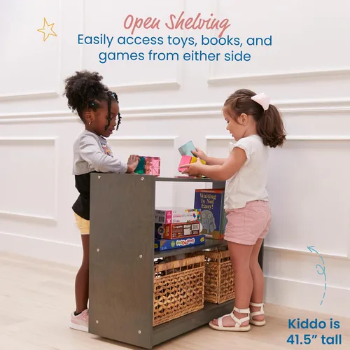 Vista 5 de ECR4Kids Gabinete de almacenamiento móvil de 2 estantes, doble cara, gris