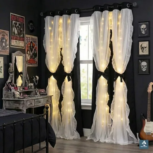Vista 9 de PONY DANCE Cortinas con Volantes de Doble Capa con Superposición Transparente, Decoración Elegante para Ventanas de Diseño Rústico Francés de Campo