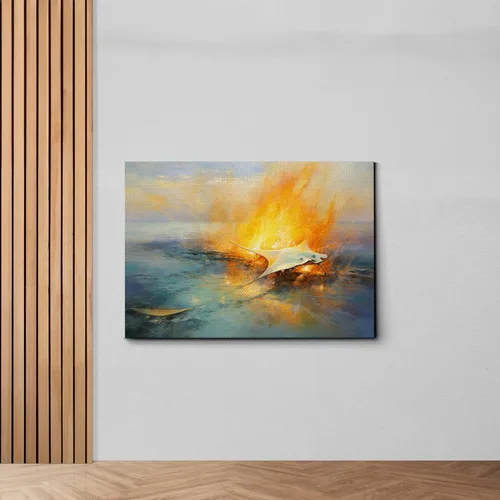 Vista 6 de Nautical Print on Canvas for Wall Decor, Ocean Fish Manta Ray Canvas Wall Art, Beach Print for Wall Hang, Turquoise Coastal Pictures Wall Decor