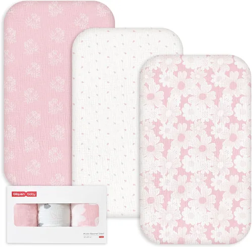 Vista 24 de Gllquen Baby Sábanas de Muselina para Moisés Paquete de 3, Sábanas Ajustadas de Algodón Transpirables Elásticas y Acogedoras para Colchón de Moisés