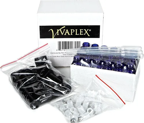 Vista 3 de Vivaplex, 24, azul cobalto, 0.35 onzas de vidrio con rodamiento, botellas con bolas de rodillos de acero inoxidable