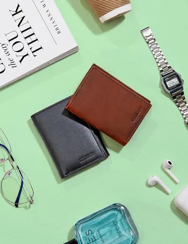 Vista 7 de ESTALON Slim RFID Wallets for Men - Genuine Leather Front Pocket Trifold Wallet