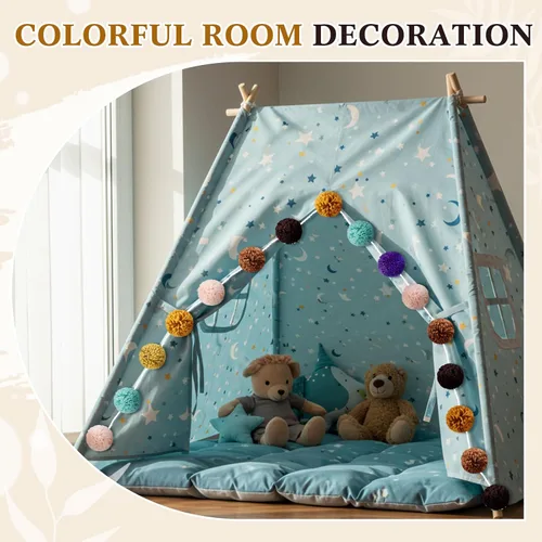 Vista 4 de Boao 2 piezas guirnaldas de pompones coloridos de 78 pulgadas, guirnalda grande de bolas de hilo de 3 pulgadas, 32 bolas de arco iris, colgante