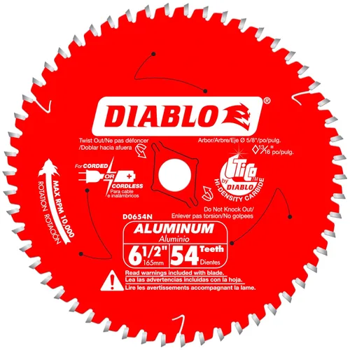 Vista 5 de Disco de sierra Diablo para aluminio medio - Diámetro de 5-1/2", 50 dientes TCG, eje de 20mm, corte de 0.061", ángulo de gancho de -5°, placa