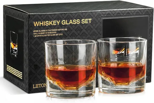 Vista 16 de LIITON Denali Mountain - Juego de 2 vasos de whisky de cristal pesado, vaso grueso de borbón congelable de 1 libra cada uno, regalos de whisky