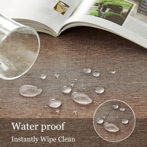 Vista 3 de Mantel rectangular, impermeable y resistente a las manchas, estilo lino, estilo granja, lavable de imitación decorativo, mantel de tela para cocina