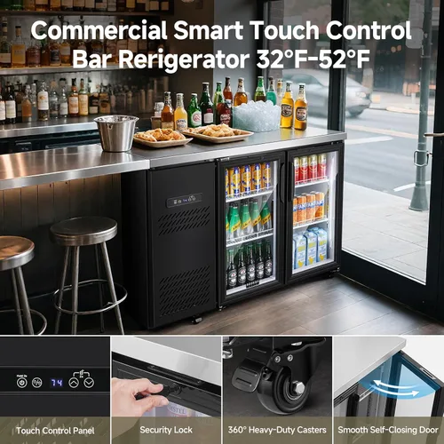 Vista 6 de BODEGA COOLER - Refrigerador comercial de barra trasera con 2 puertas de vidrio, 12 pies cúbicos de acero inoxidable comercial de altura
