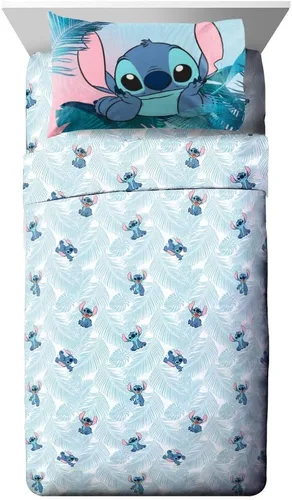 Vista 4 de Jay Franco Disney Lilo & Stitch Floral Fun - Juego de ropa de cama de 11 piezas, incluye juego de cama, juego de sábanas
