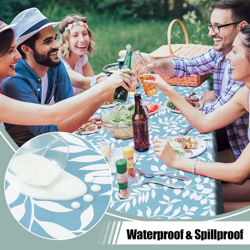 Vista 2 de misaya Mantel rectangular de vinilo impermeable, mantel lavable con reverso de franela, mantel de plástico para cena, picnic, interior y exterior