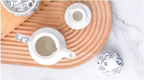 Vista 3 de Tarros de especias para condimentos, tarro de cerámica azul y blanco para restaurante con vinagre retro, tarro de chile, tarro de sal, salsa