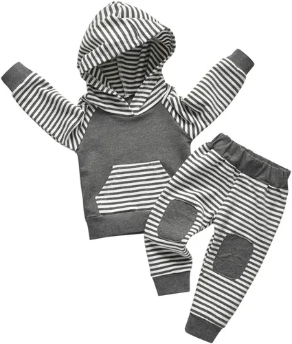Vista 10 de Conjunto de sudadera con capucha de manga larga a rayas para bebé (niño) de Rebey Negro