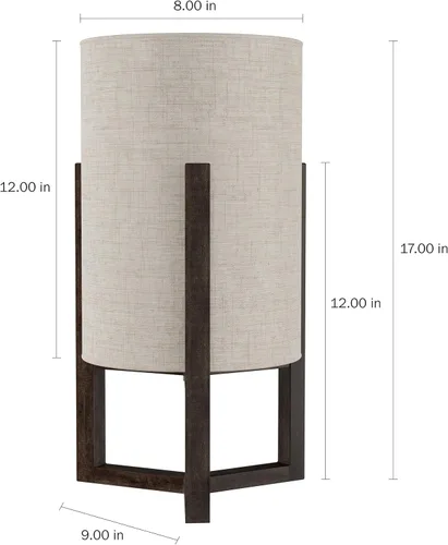 Vista 2 de Lavish Home Lámpara cilíndrica con base de madera de columna moderna luz de escritorio con bombilla LED incluida para sala de estar dormitorio u