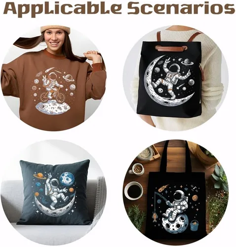 Vista 5 de SUPERDANT Juego de 4 calcomanías de plástico termotransferibles de astronauta, aviación, planeta, termotransferibles, para ropa, para camisetas