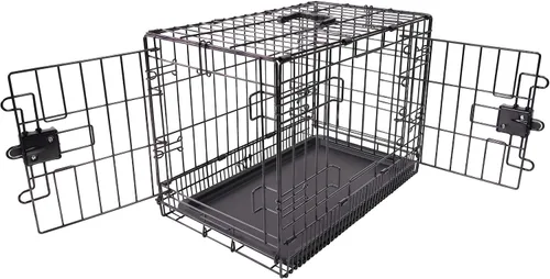 Vista 10 de Yaxa Basics - Jaula para perros duradera y plegable de alambre metálico con bandeja, puerta doble, 36 x 23 x 25 pulgadas, negro