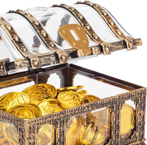 Vista 5 de Cofre del tesoro antiguo transparente para niños, almacenamiento pirata de plástico y caja decorativa