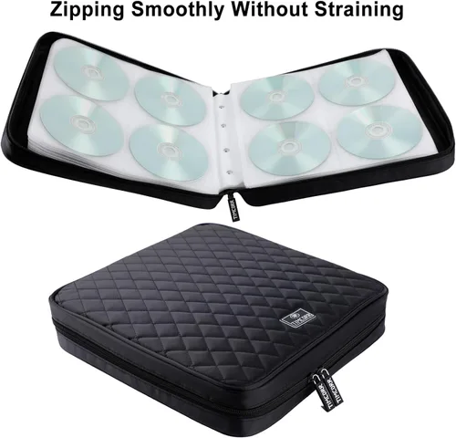 Vista 4 de Organizador de caja de plástico negro para CD y DVD con panel de PVC para almacenamiento portátil y viajes