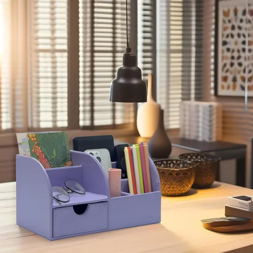 Vista 121 de UnionBasic Organizador de escritorio - Caja de almacenamiento multifuncional de cuero para escritorio con soporte para bolígrafos - Para tarjetas