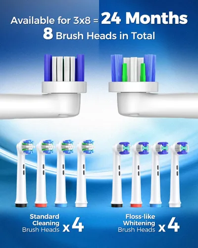 Vista 4 de TEETHEORY Cepillo de dientes eléctrico rotativo para adultos con 8 cabezales (2 tipos), 4 modos de limpieza profunda con alimentación recargable