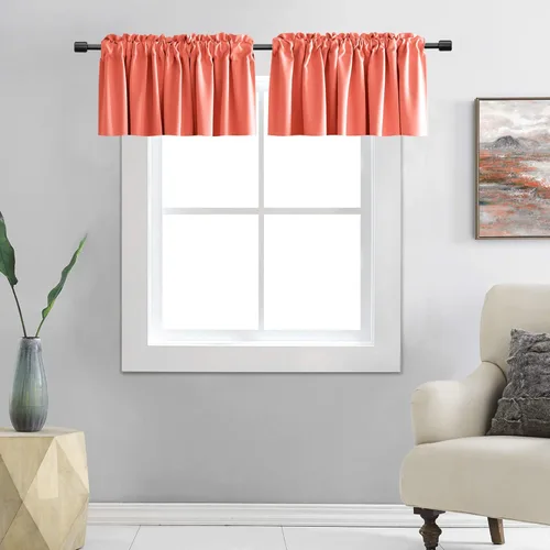 Vista 25 de DONREN Cenefas opacas de ventana de 12 pulgadas de largo para loft, cenefas de cocina aguamarina con bolsillo para barra