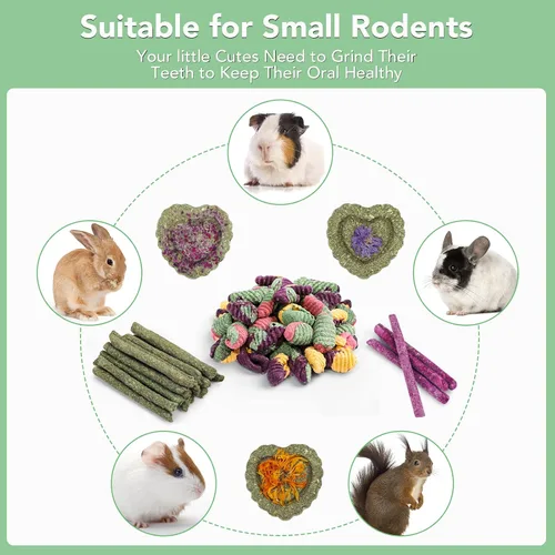 Vista 6 de VESPRO Juguetes de conejo para conejos, juguetes masticables de conejo para dientes, conejito para conejos, cobayas, juguetes para masticar, palitos