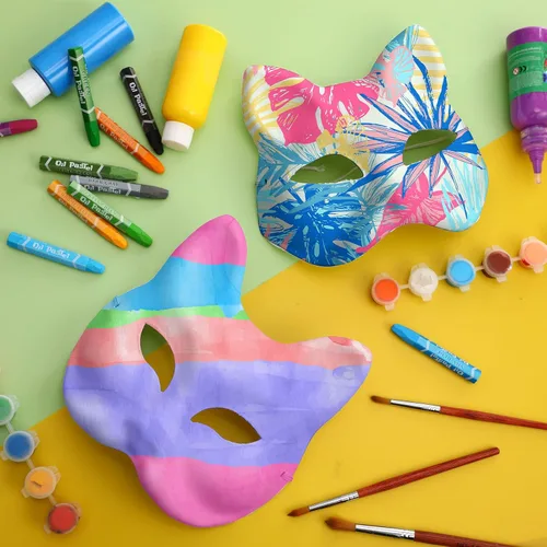 Vista 3 de Leyndo 24 máscaras de papel maché de media cara, máscaras blancas para mascarada, para bricolaje, Mardi Gras, Halloween, fiesta de cosplay